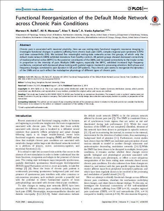 Functional Reorganization of the DMN across Chronic Pain Conditions